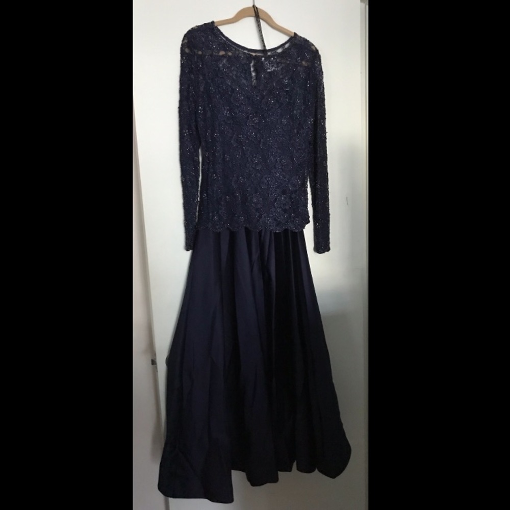 Navy Blue Beaded Evening Gown - Like New!